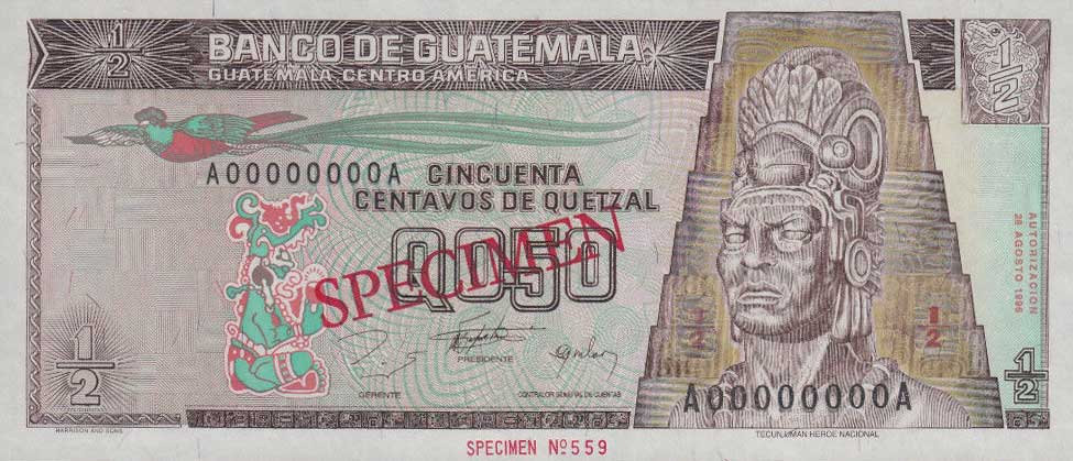 Front of Guatemala p96s: 0.5 Quetzal from 1996