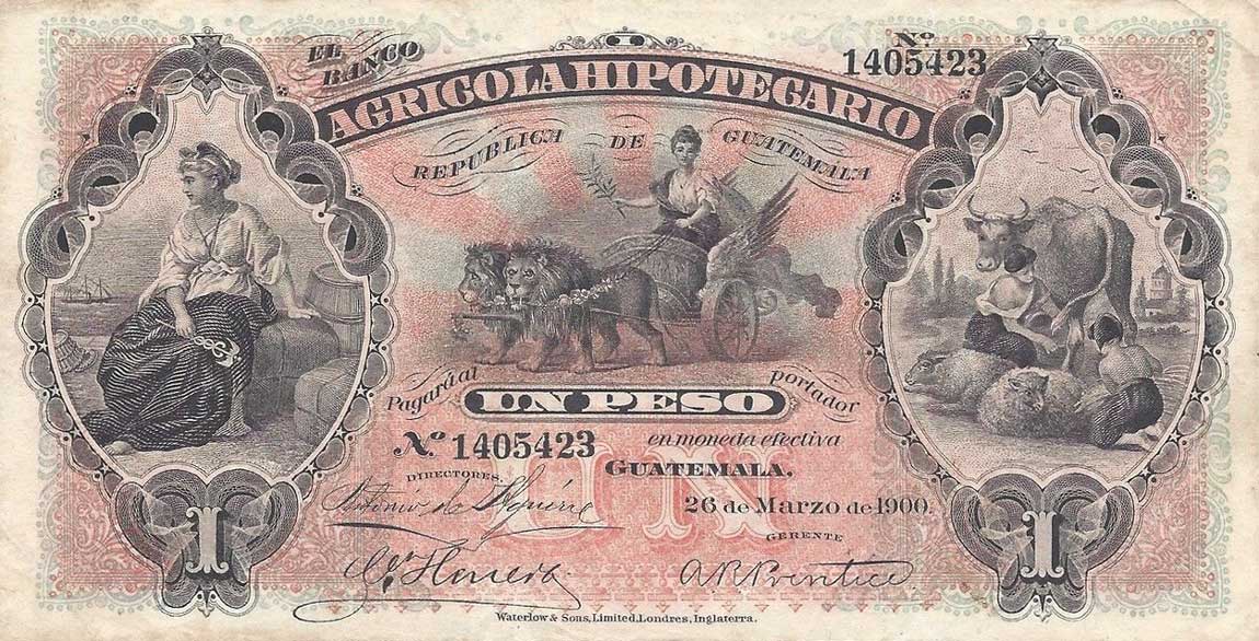 Front of Guatemala pS101a: 1 Peso from 1895