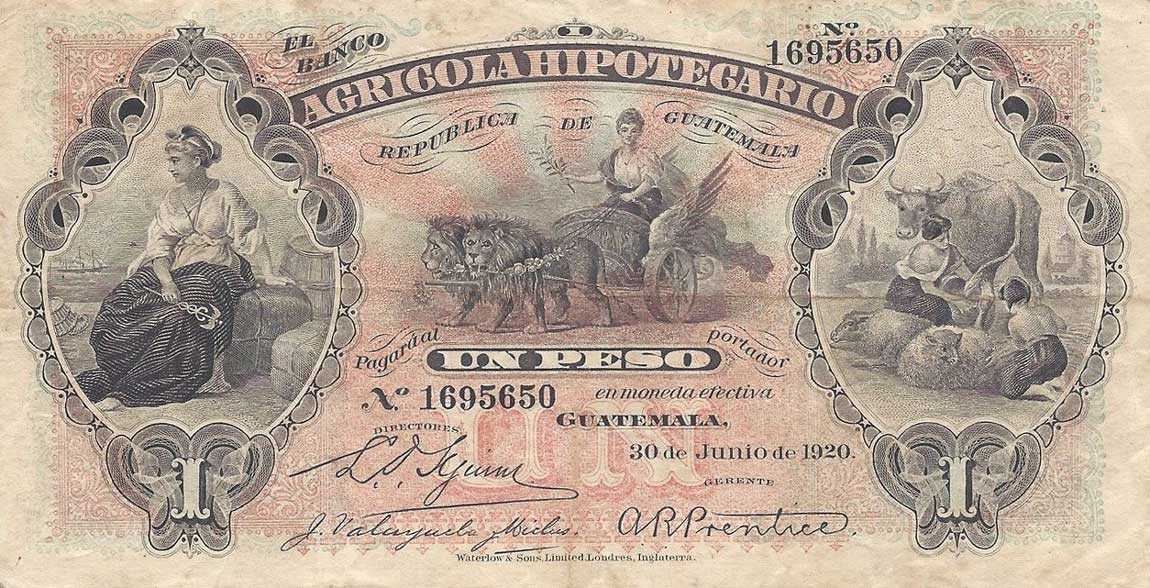 Front of Guatemala pS101b: 1 Peso from 1920