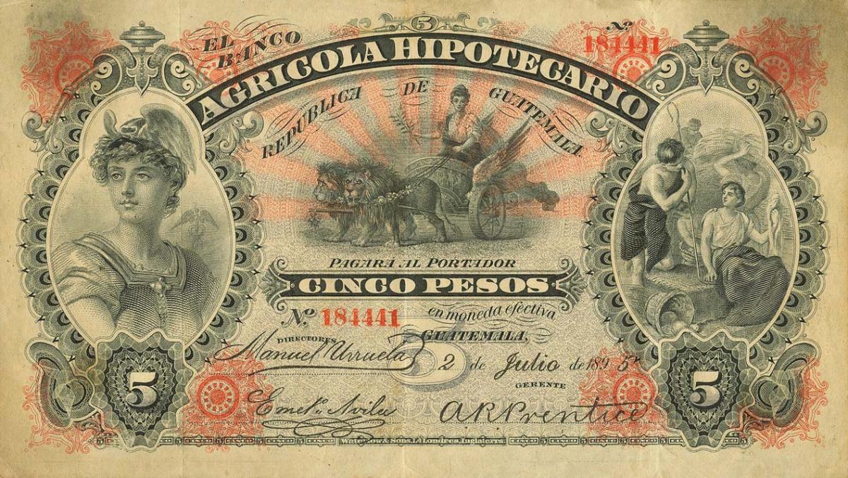 Front of Guatemala pS102b: 5 Peso from 1895