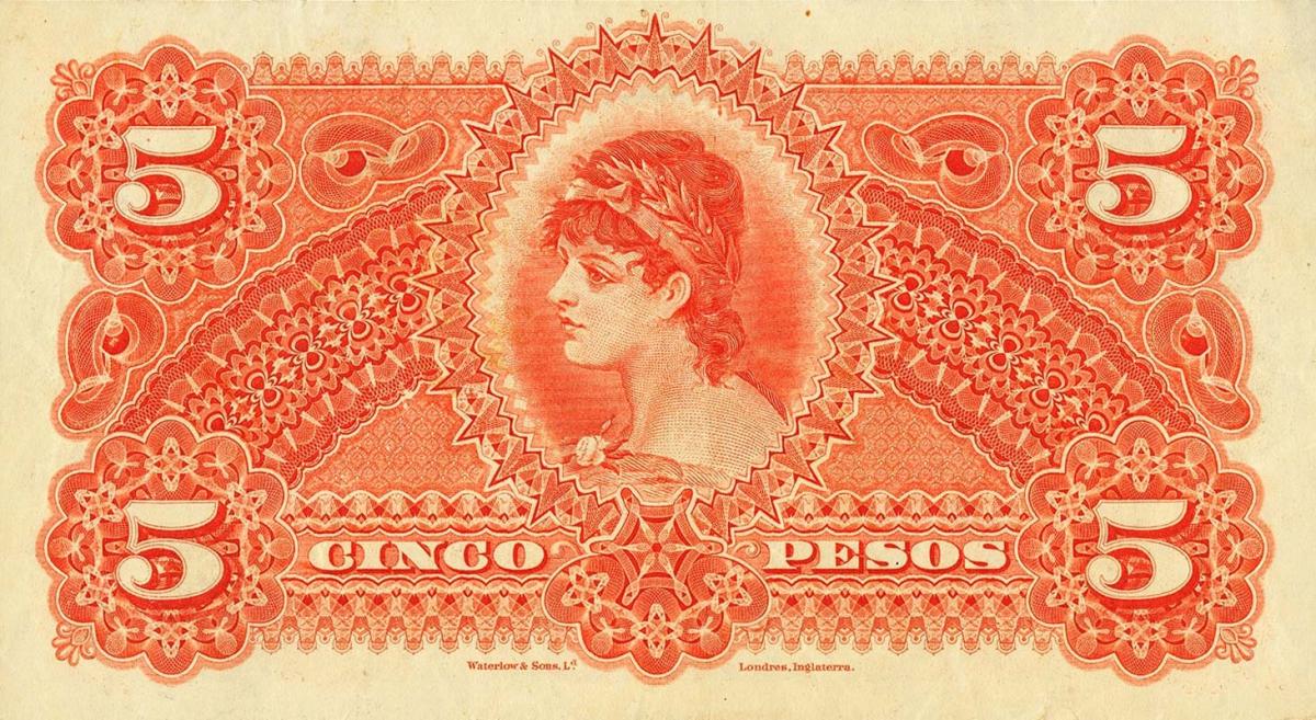 Back of Guatemala pS102c: 5 Peso from 1914