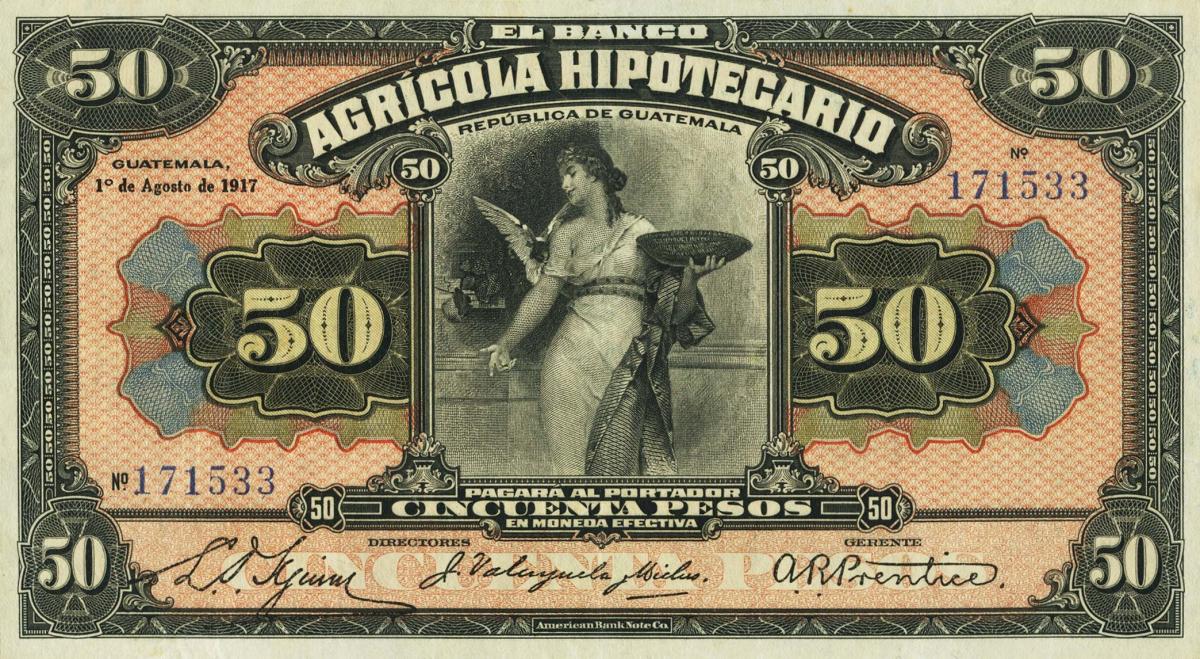 Front of Guatemala pS104a: 50 Pesos from 1917