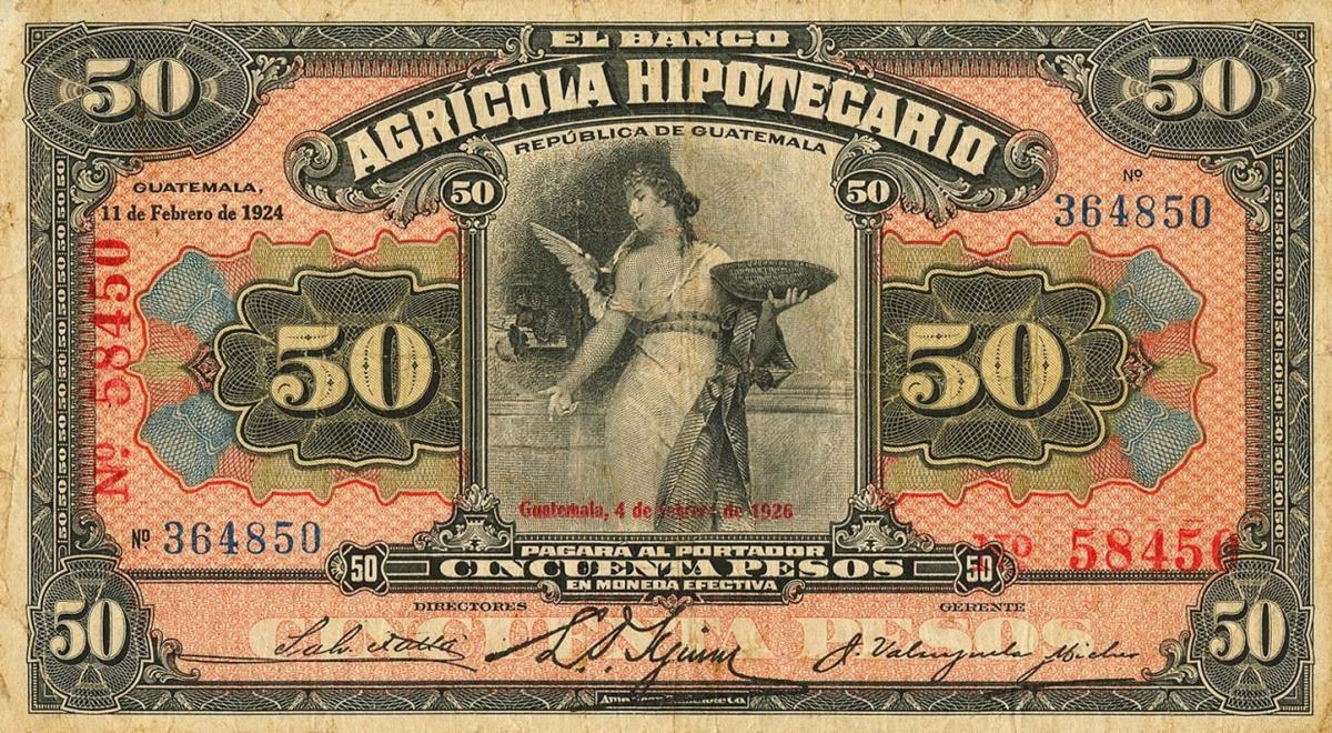 Front of Guatemala pS104b: 50 Pesos from 1924