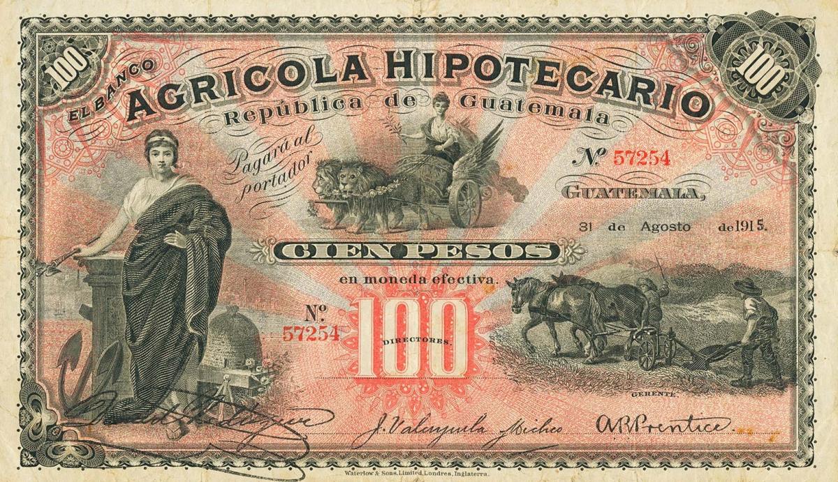 Front of Guatemala pS105b: 100 Pesos from 1917