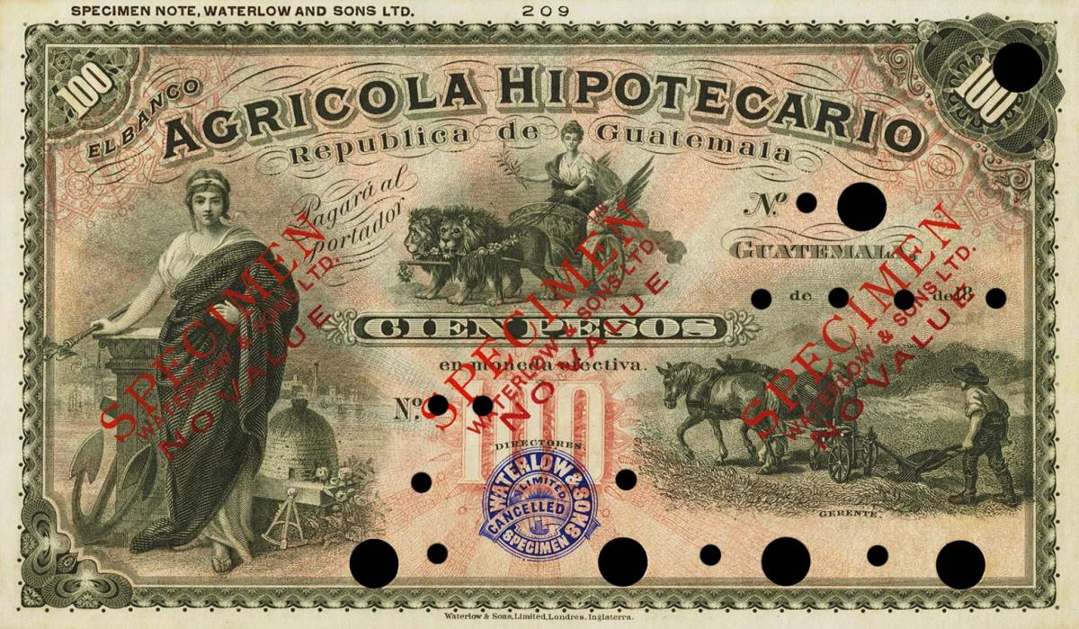 Front of Guatemala pS105s: 100 Pesos from 1892