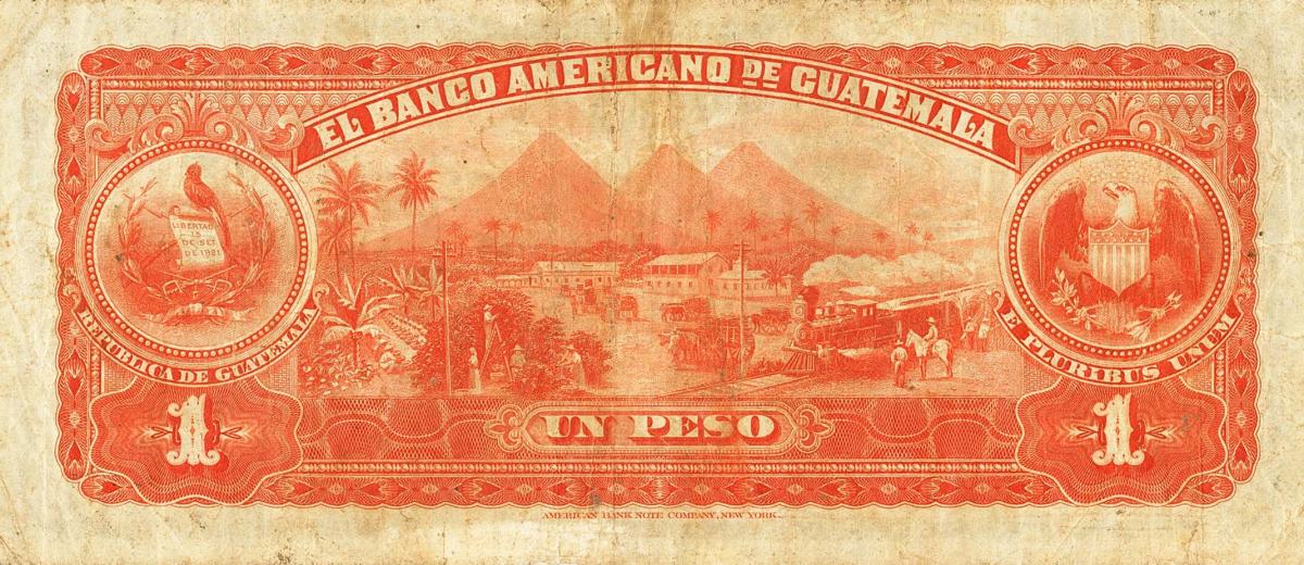 Back of Guatemala pS111a: 1 Peso from 1895