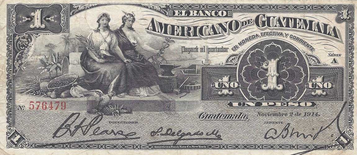 Front of Guatemala pS111b: 1 Peso from 1914