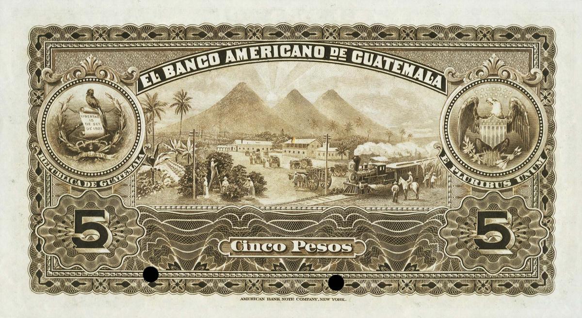 Back of Guatemala pS112s: 5 Pesos from 1897