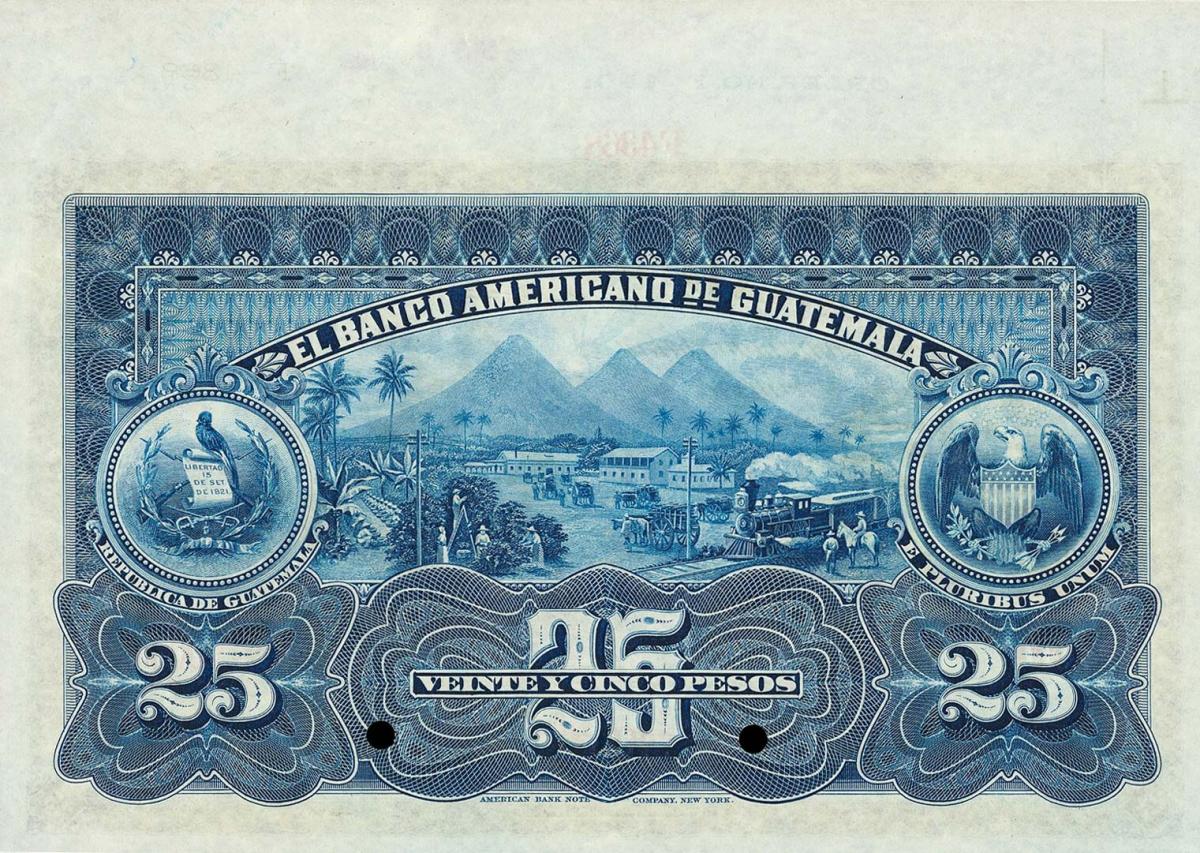 Back of Guatemala pS113s: 25 Pesos from 1914