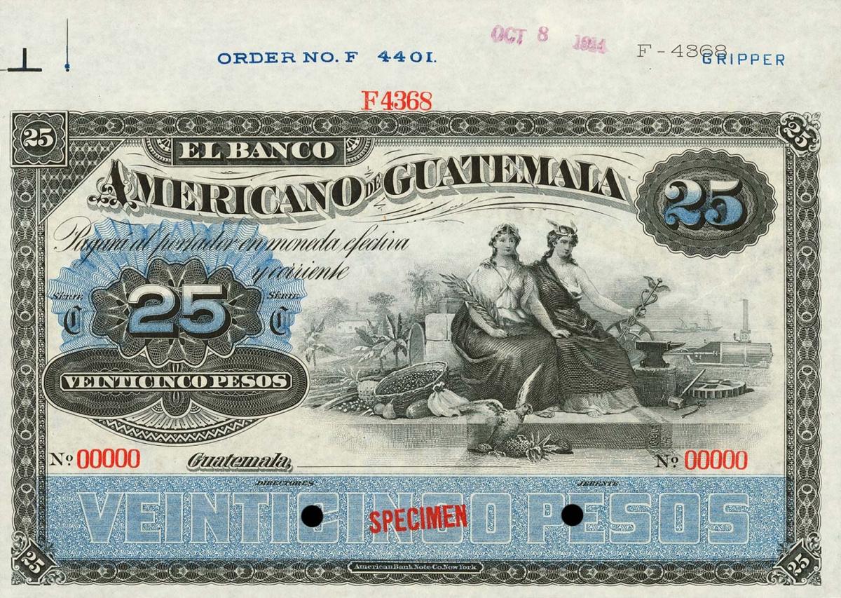 Front of Guatemala pS113s: 25 Pesos from 1914