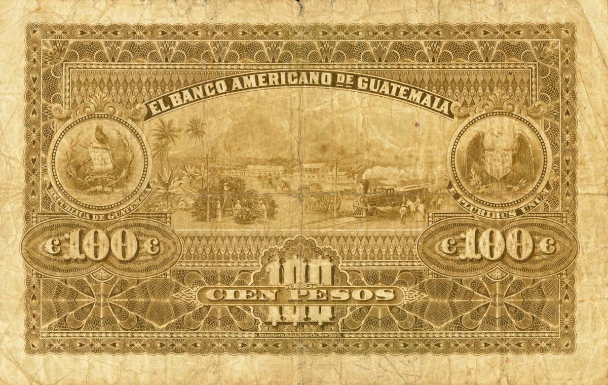 Back of Guatemala pS114b: 100 Pesos from 1925