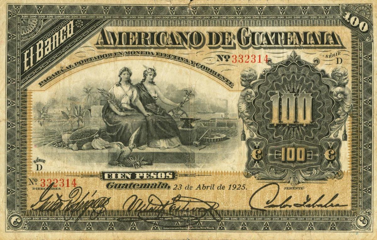 Front of Guatemala pS114b: 100 Pesos from 1925