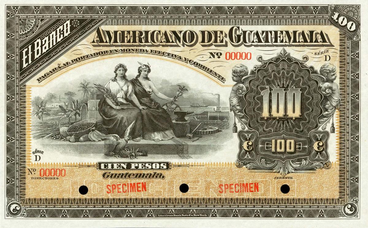 Front of Guatemala pS114s: 100 Pesos from 1913