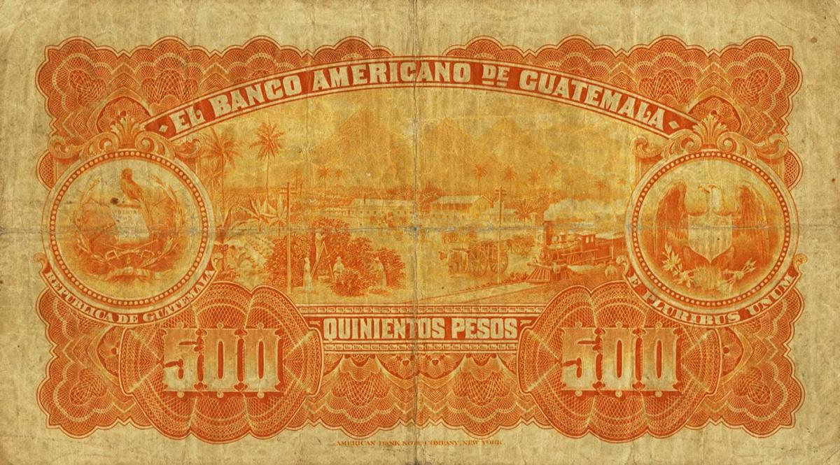 Back of Guatemala pS115b: 500 Pesos from 1917