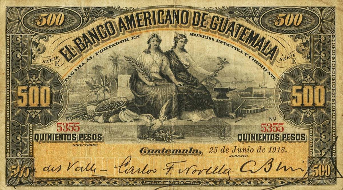 Front of Guatemala pS115b: 500 Pesos from 1917