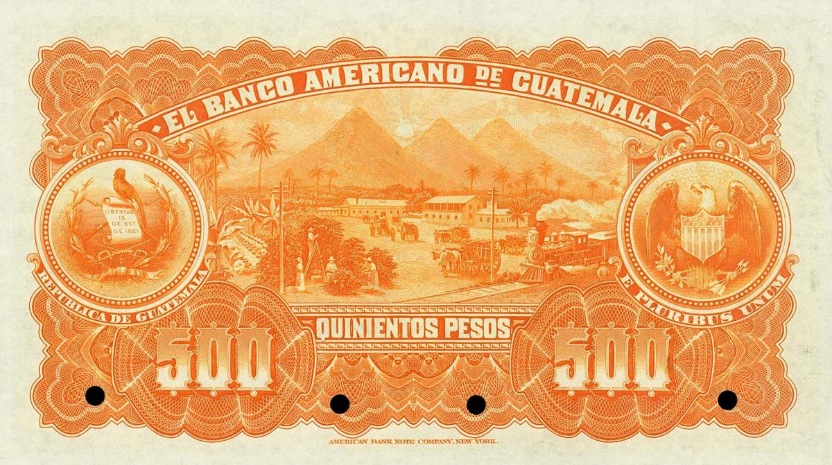 Back of Guatemala pS115s: 500 Pesos from 1895