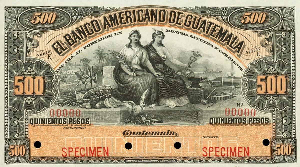 Front of Guatemala pS115s: 500 Pesos from 1895