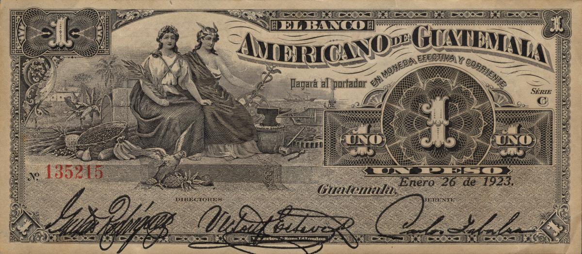 Front of Guatemala pS116a: 1 Peso from 1923