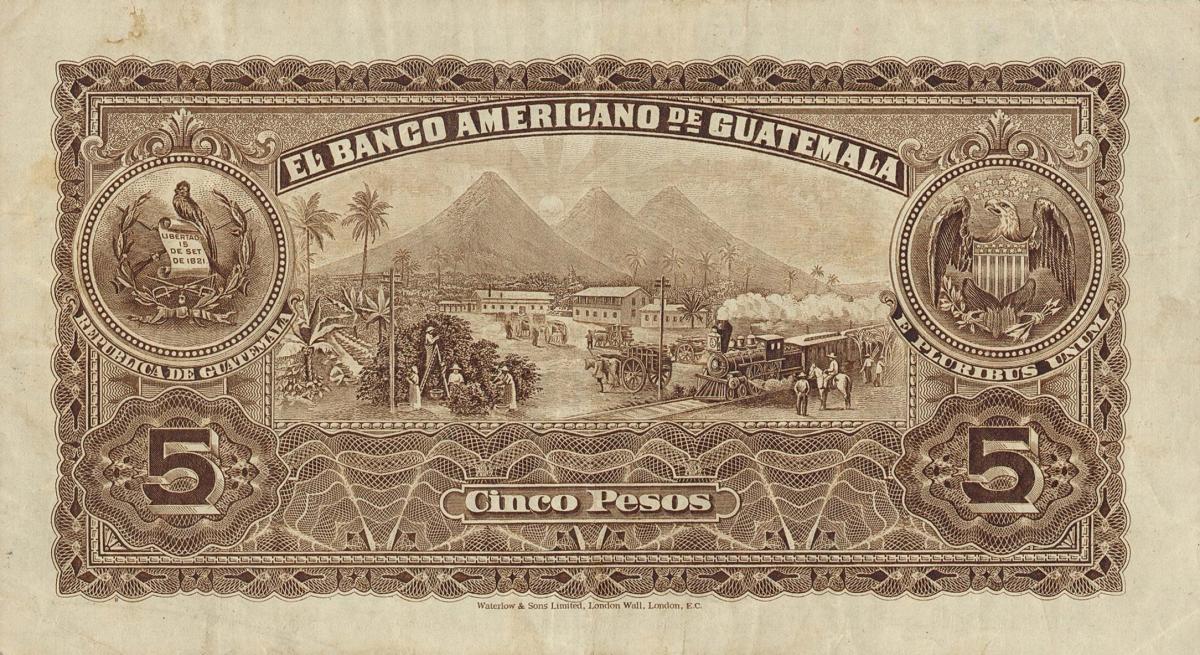 Back of Guatemala pS117a: 5 Pesos from 1919