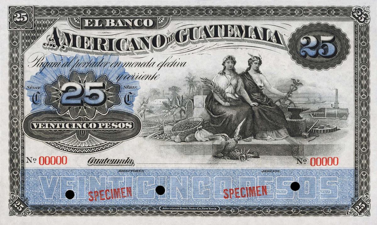 Front of Guatemala pS118s: 25 Pesos from 1918