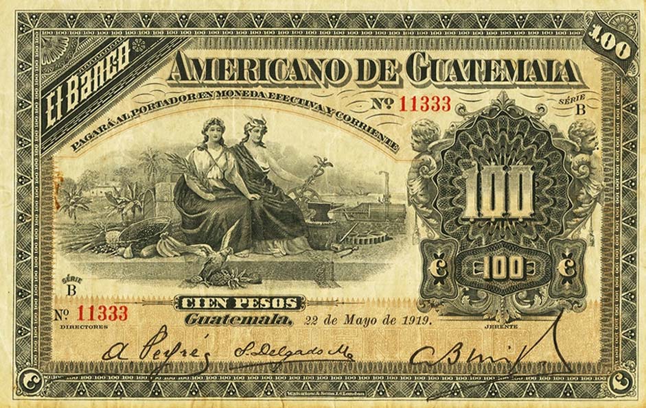 Front of Guatemala pS119a: 100 Pesos from 1919