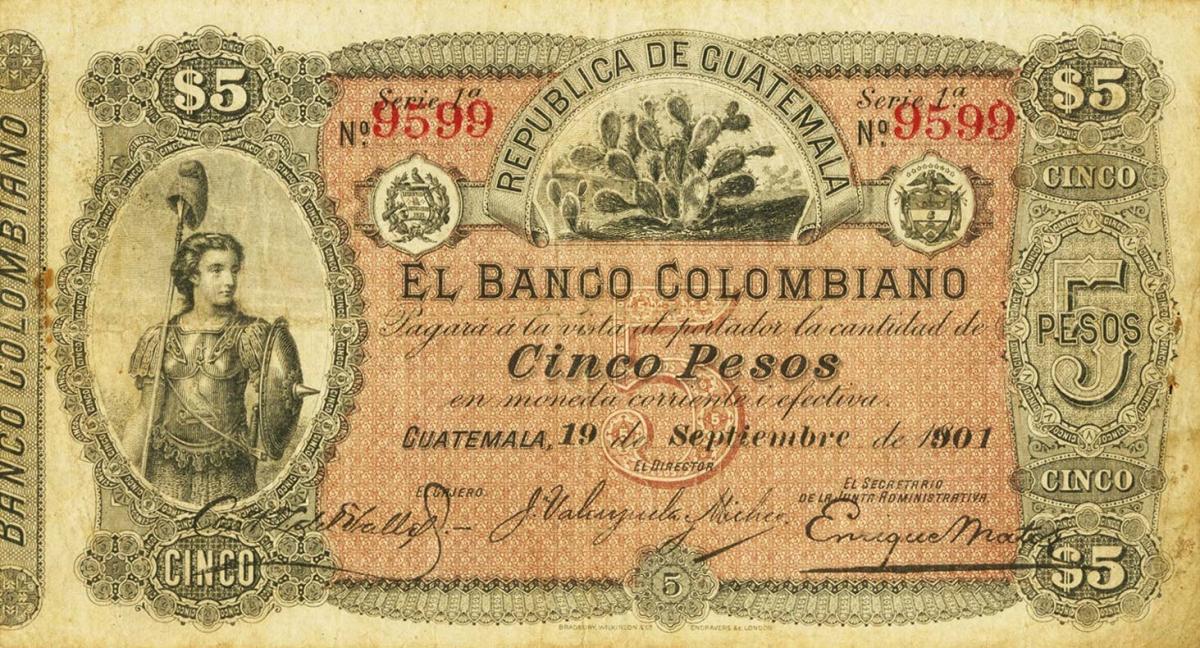 Front of Guatemala pS122b: 5 Pesos from 1901