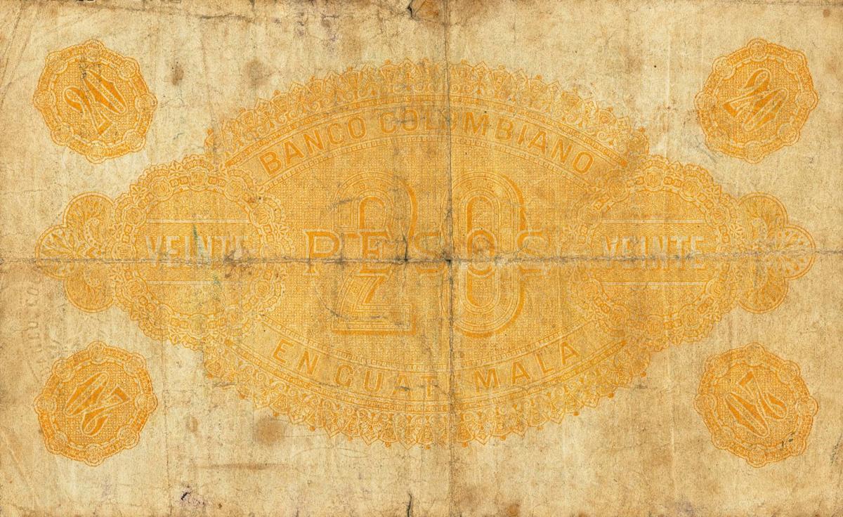 Back of Guatemala pS124a: 20 Pesos from 1890