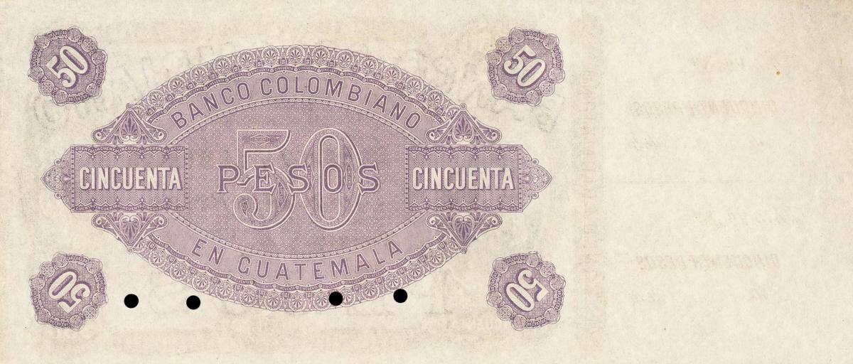 Back of Guatemala pS125r: 50 Pesos from 1885