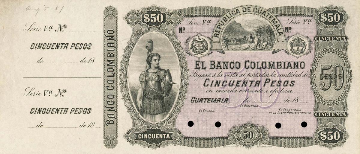 Front of Guatemala pS125r: 50 Pesos from 1885