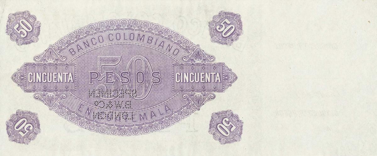 Back of Guatemala pS125s: 50 Pesos from 1885