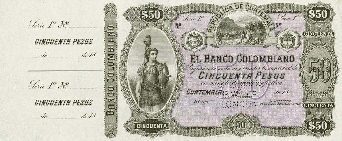 Front of Guatemala pS125s: 50 Pesos from 1885