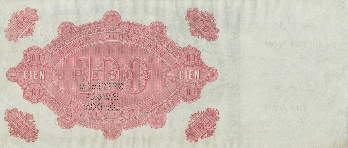 Back of Guatemala pS126s: 100 Pesos from 1889