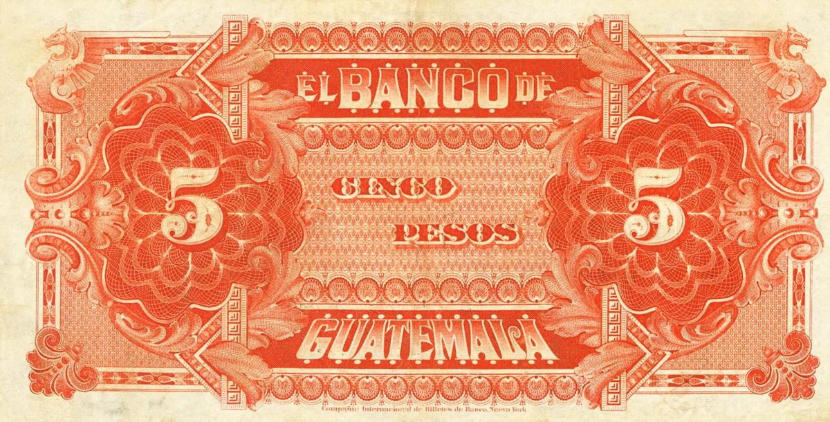 Back of Guatemala pS143b: 5 Pesos from 1899