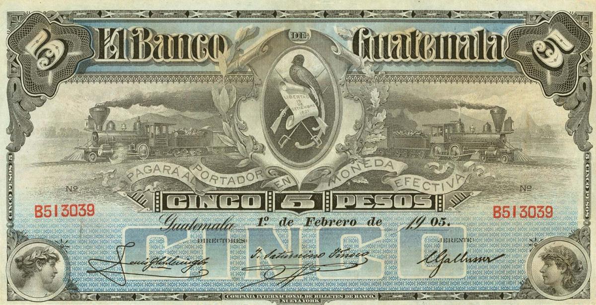 Front of Guatemala pS143b: 5 Pesos from 1899