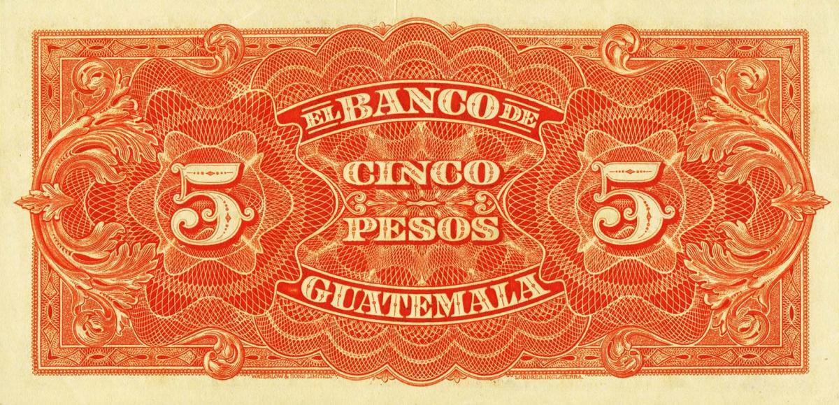 Back of Guatemala pS145: 5 Pesos from 1922