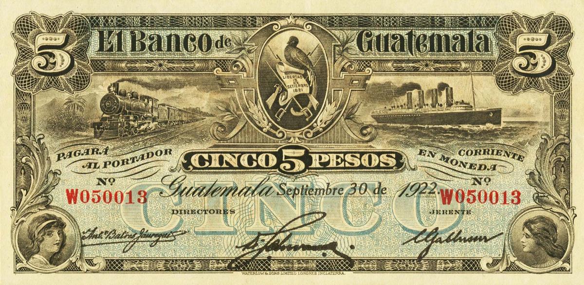 Front of Guatemala pS145: 5 Pesos from 1922