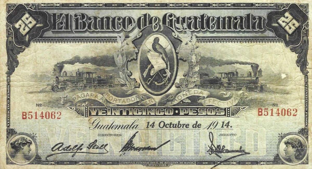 Front of Guatemala pS146a: 25 Pesos from 1905