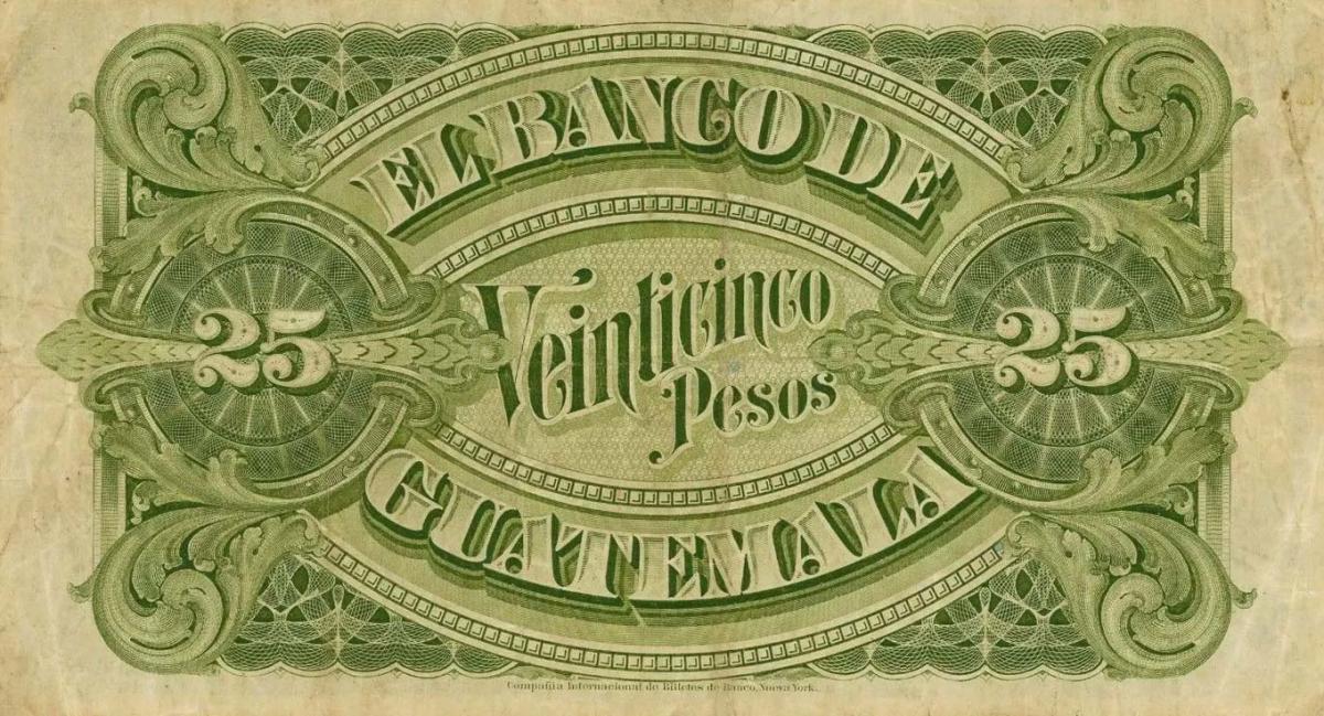 Back of Guatemala pS146c: 25 Pesos from 1925