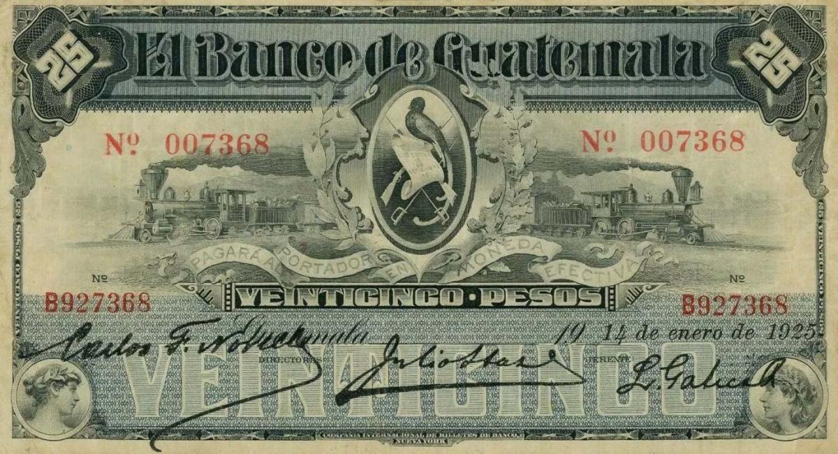 Front of Guatemala pS146c: 25 Pesos from 1925