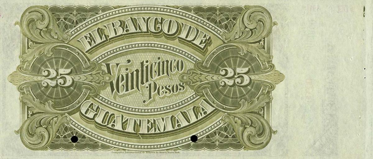 Back of Guatemala pS146s: 25 Pesos from 1905