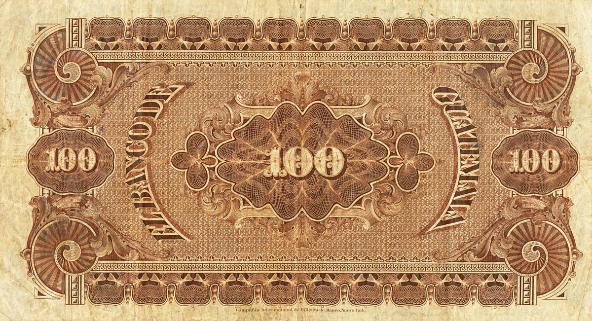 Back of Guatemala pS147c: 100 Pesos from 1907