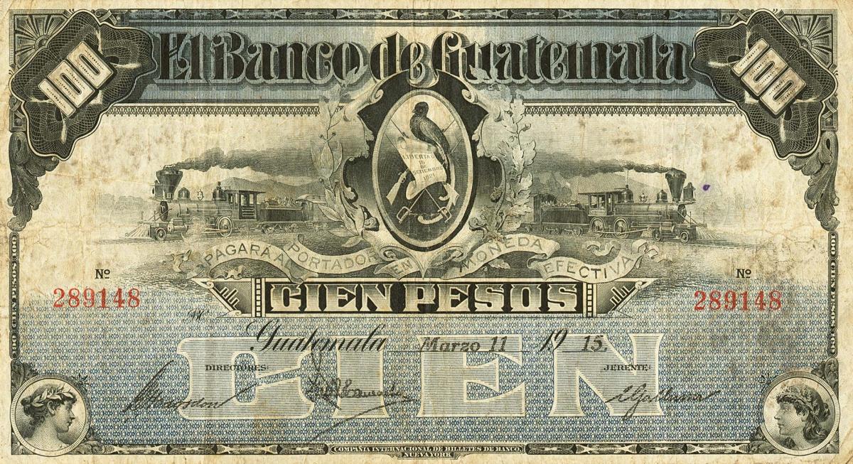 Front of Guatemala pS147c: 100 Pesos from 1907