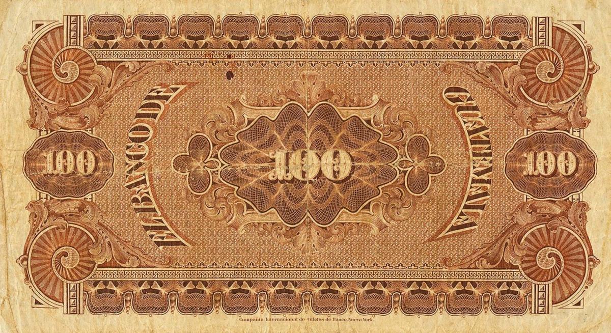 Back of Guatemala pS147d: 100 Pesos from 1920