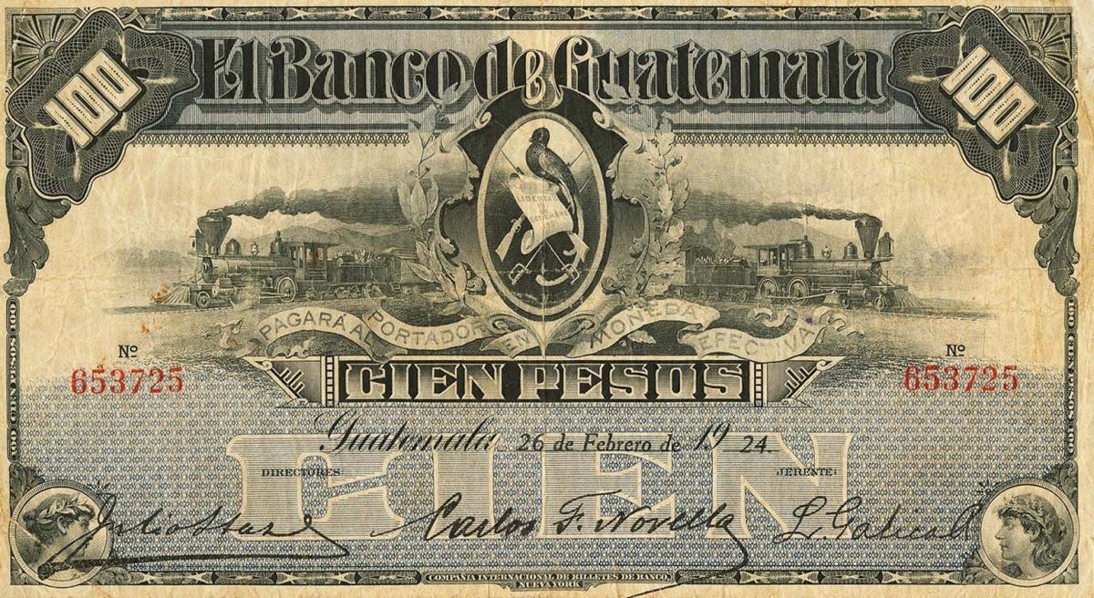 Front of Guatemala pS147d: 100 Pesos from 1920