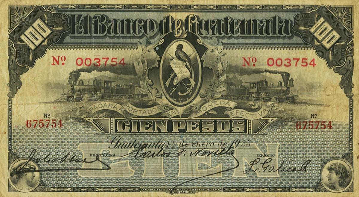 Front of Guatemala pS147e: 100 Pesos from 1925