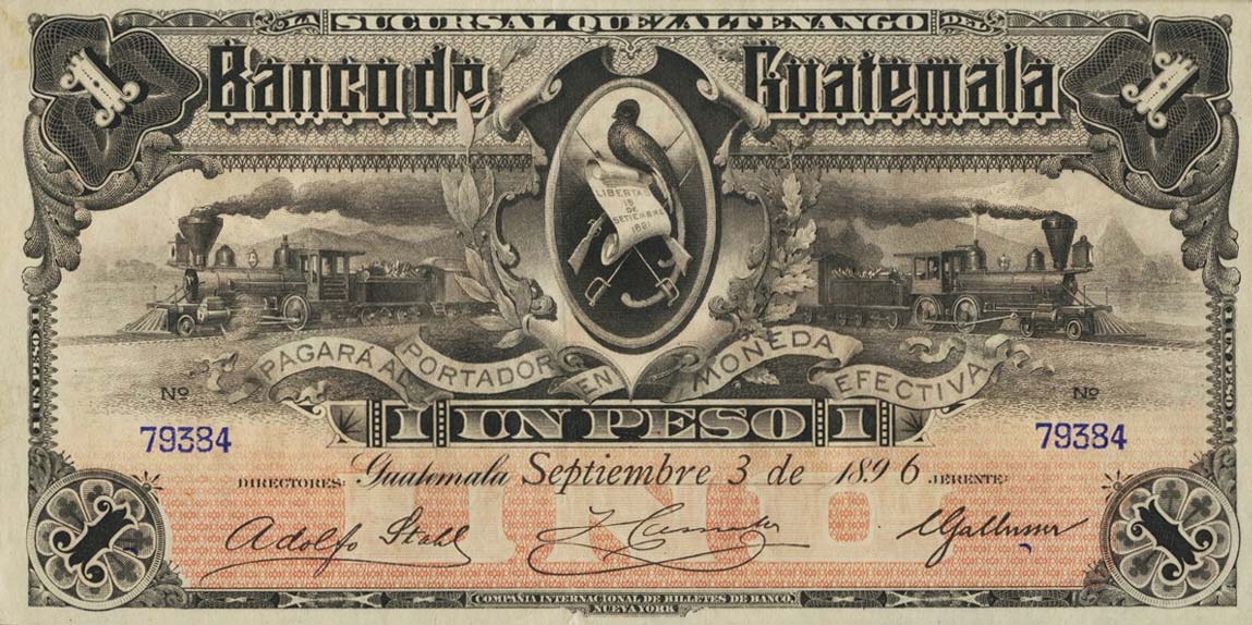 Front of Guatemala pS149: 1 Peso from 1896