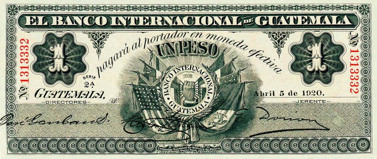 Front of Guatemala pS153a: 1 Peso from 1917