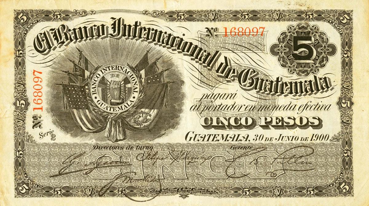 Front of Guatemala pS155a: 5 Pesos from 1900