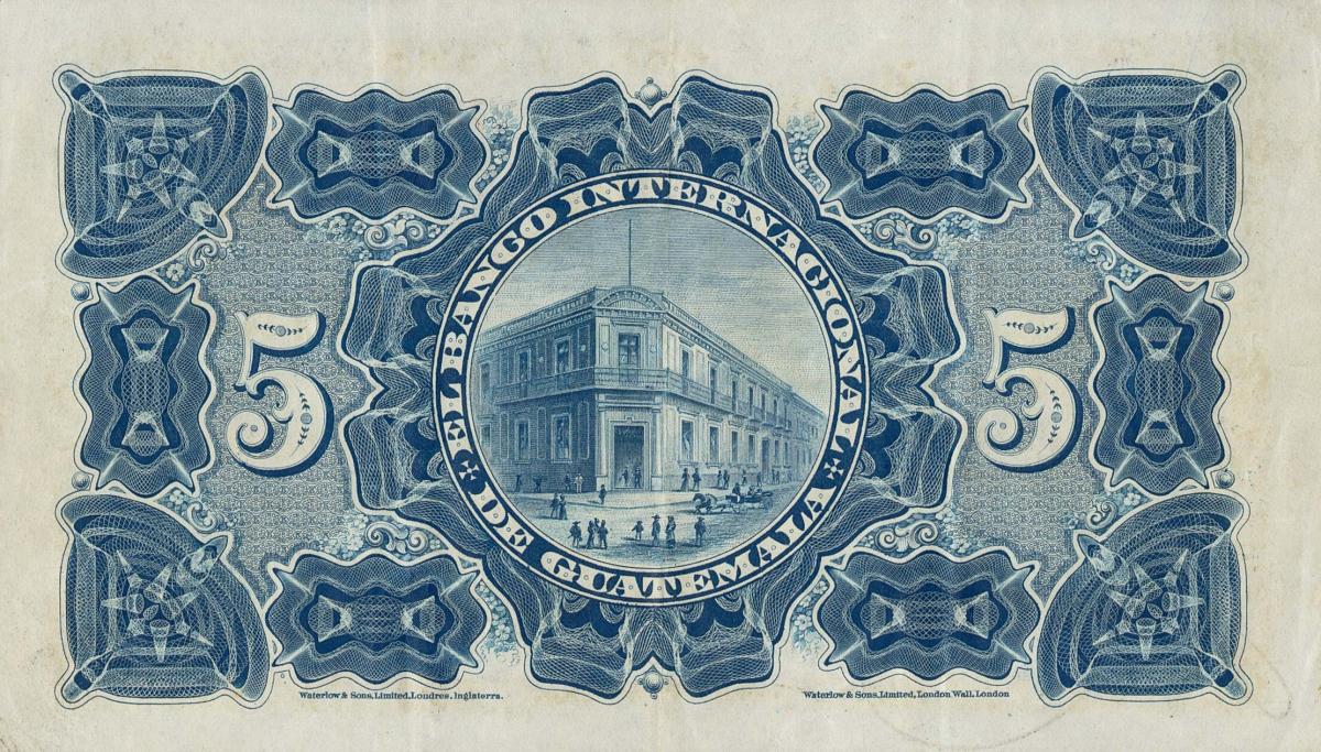 Back of Guatemala pS155b: 5 Pesos from 1913