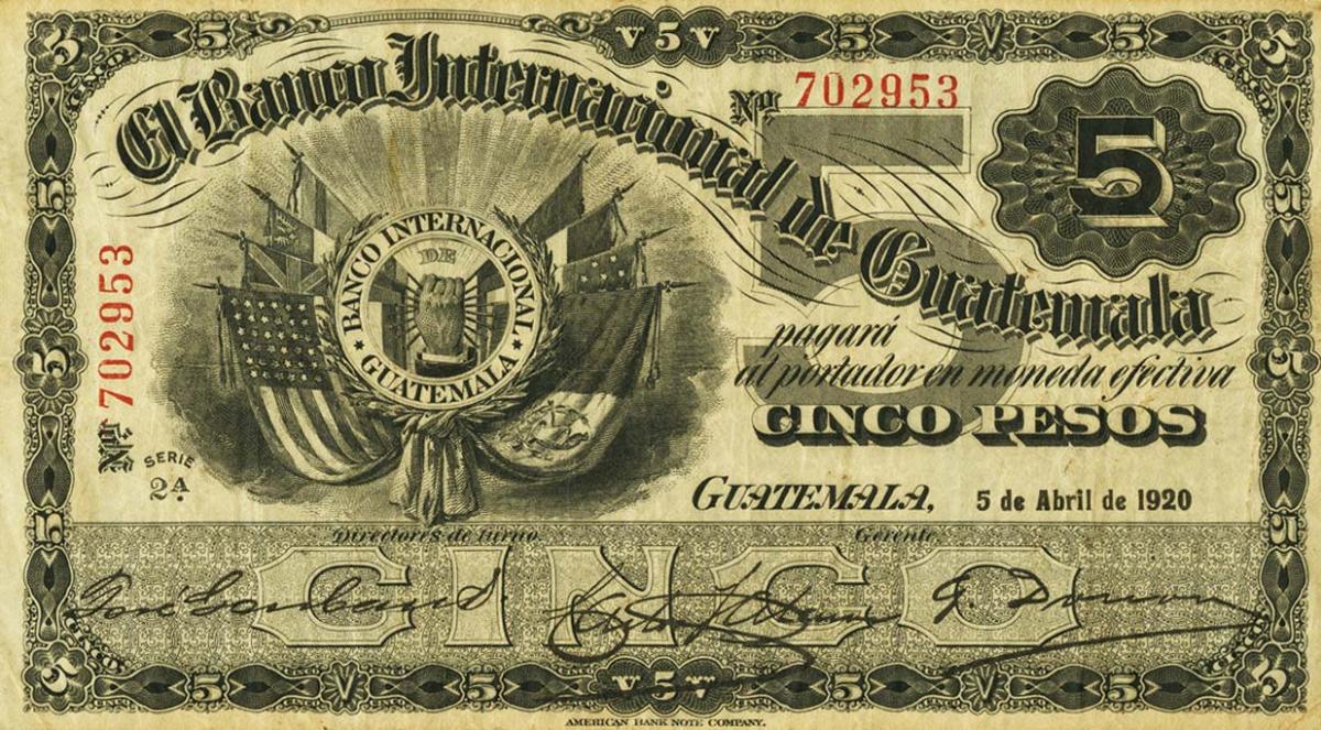 Front of Guatemala pS156b: 5 Pesos from 1920